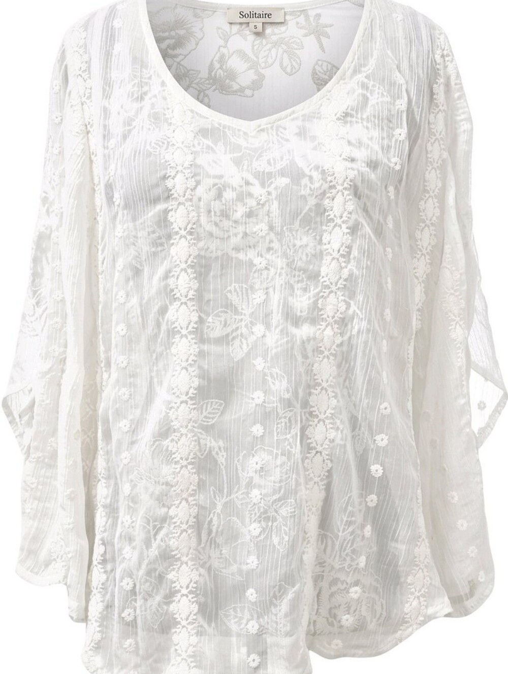Solitaire Flowy Sheer Lace Embroidered Detailing Top Butterfly Dolman Sleeves - Picture 2 of 6